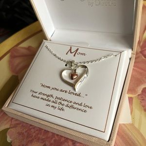 MOM Heart Necklace 18 IN. Fine silver plated